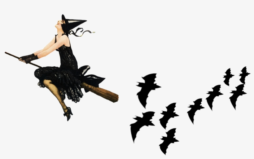 Vintage Witch Followed By Black Bats - Clock 1 Witch Silver Shower Curtain, transparent png #3745684