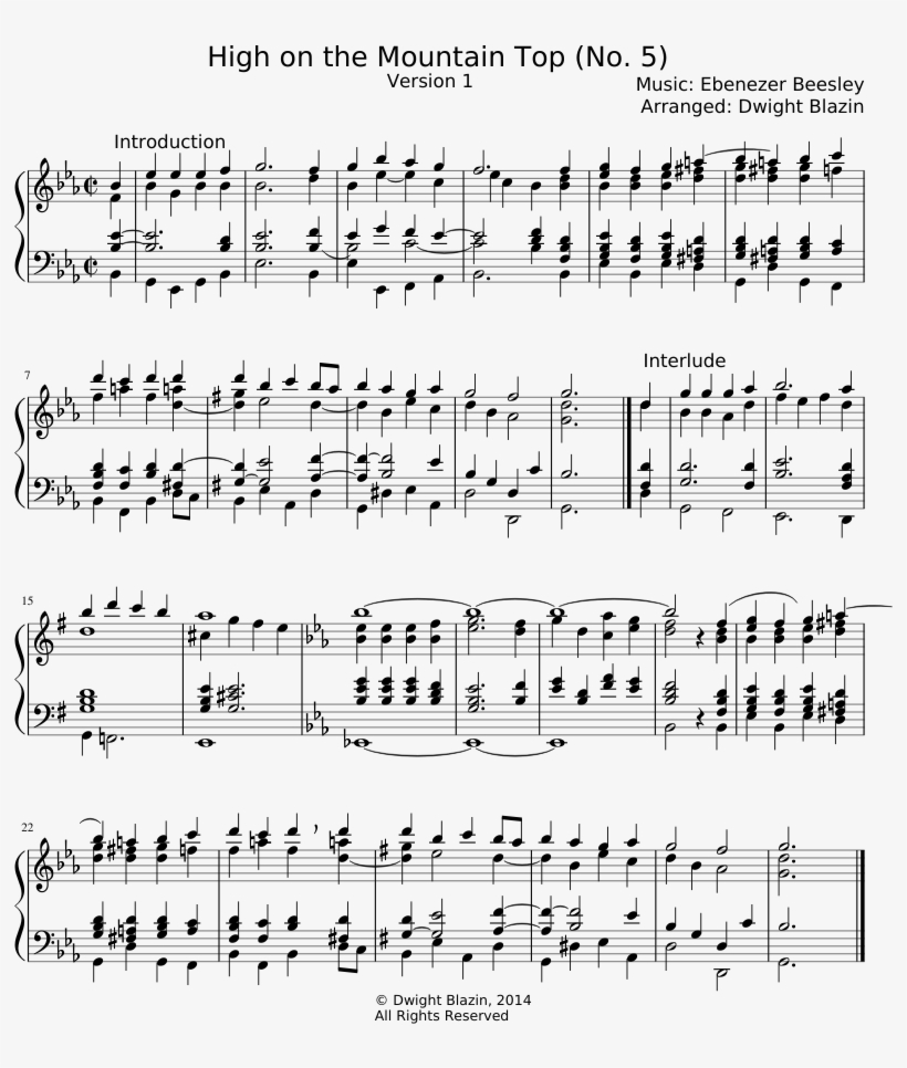 High On The Mountain Top Sheet Music Composed By Music - Sheet Music, transparent png #3752604