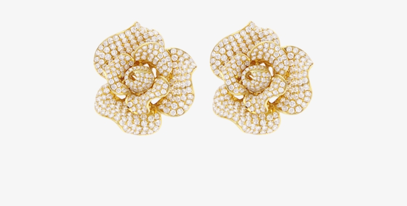 18 Karat Yellow Gold Flower Earring With Diamonds - Transparent Gold Flower Earrings, transparent png #3757021