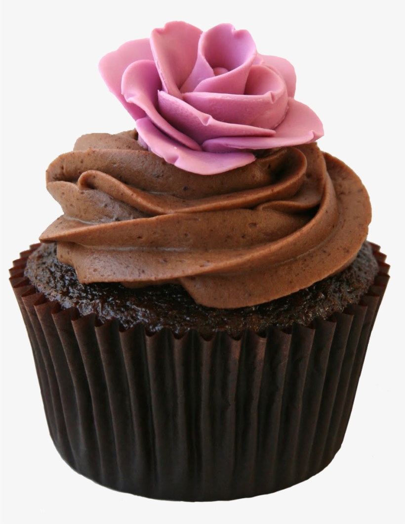 Cupcake2 - Chocolate Cupcake With Pink Rose, transparent png #3757315