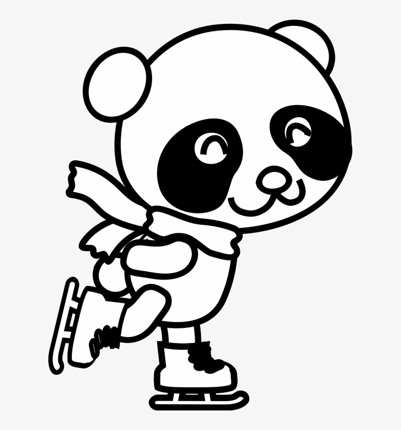 Skating Panda Coloring Page Clipart Transparent Download - Skating Black And White, transparent png #3758508