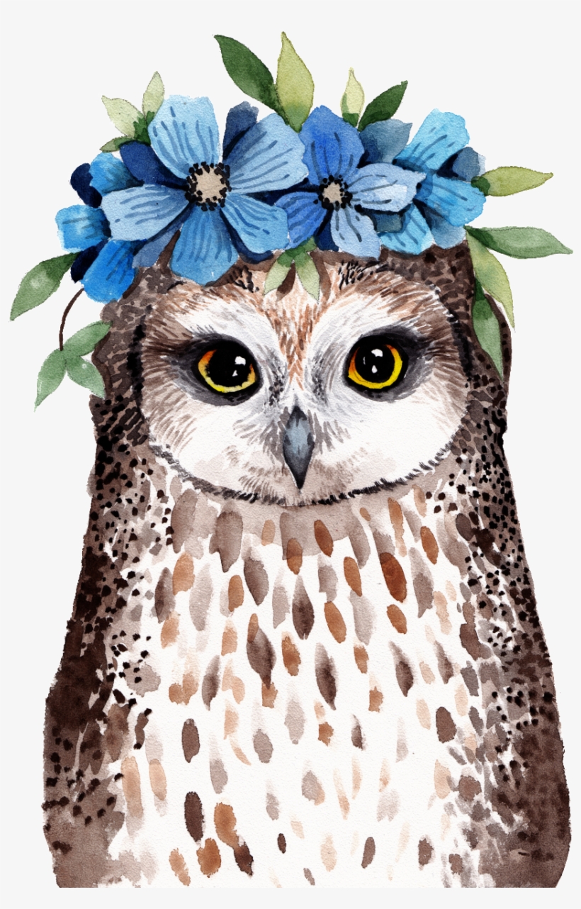 Owl Png Transparent Wearing Flowers - Owl With Flowers Watercolor, transparent png #3759100