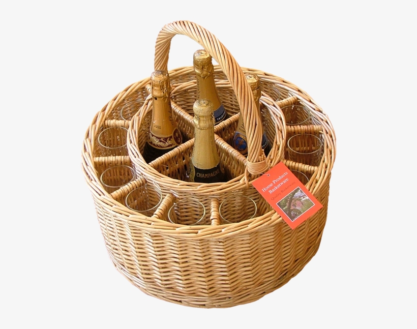Click On The Picture To See Our Range Of Wine Baskets - Wicker Wine Basket And Champagne Glasses, transparent png #3769377