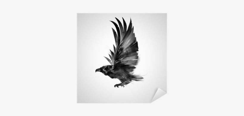 Isolated Graphically Flying Bird Black Crow Sticker - Corbeau Symbole, transparent png #3771089
