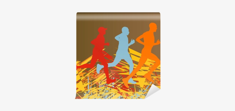 Silhouette Of Runner Vector In Front Of Colorful Abstract - Euclidean Vector, transparent png #3773855