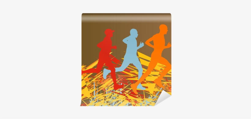 Silhouette Of Runner Vector In Front Of Colorful Abstract - Euclidean Vector, transparent png #3773855