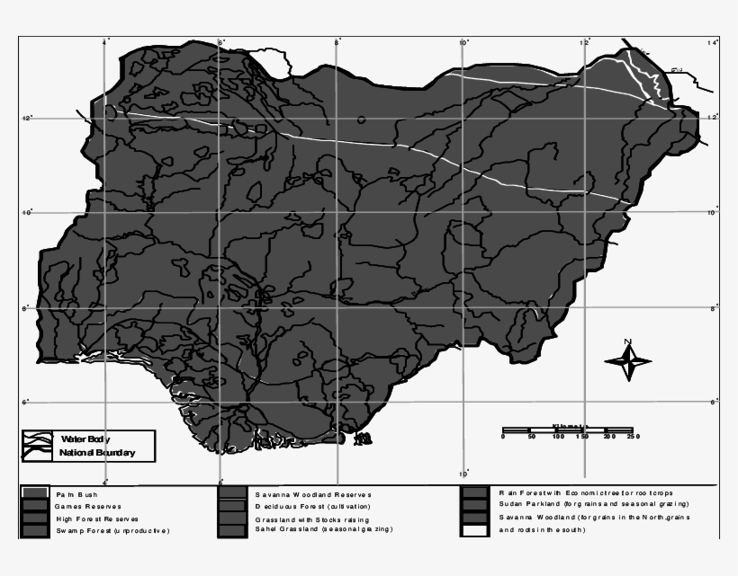 Map Of Nigeria Showing Vegetation And Drainage Distribution - School, transparent png #3774515