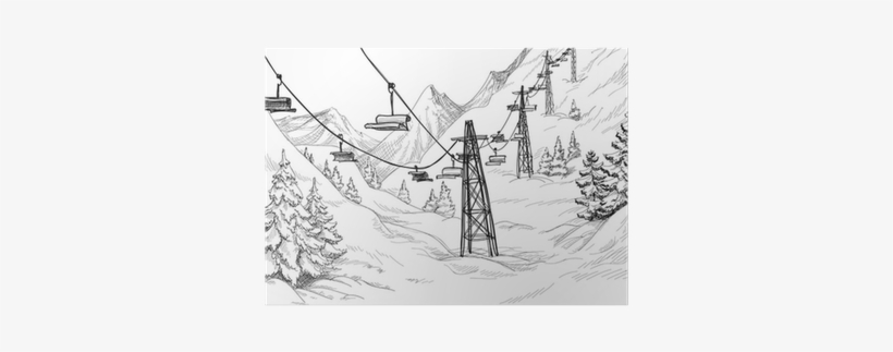 Banner Boho Drawing Mountain - Ski Lift Drawing, transparent png #3775780