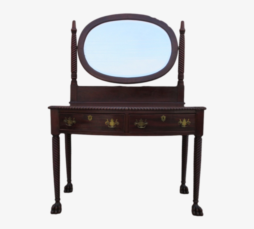 Antique Vanity Table With Mirror With Double Drawers - Table, transparent png #3779183