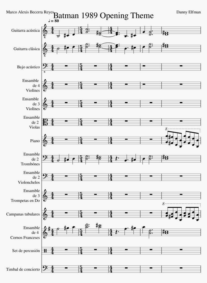 Batman 1989 Opening Theme Sheet Music Composed By Danny - Document, transparent png #3782127