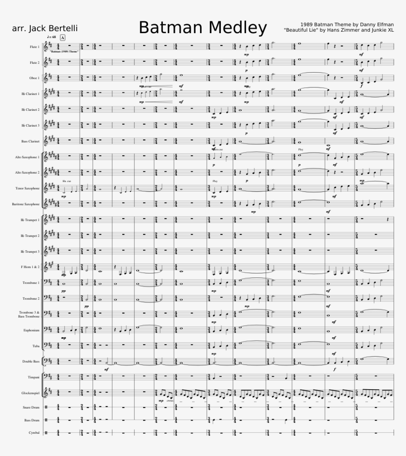 Batman Medley Sheet Music Composed By 1989 Batman Theme - Music, transparent png #3782330