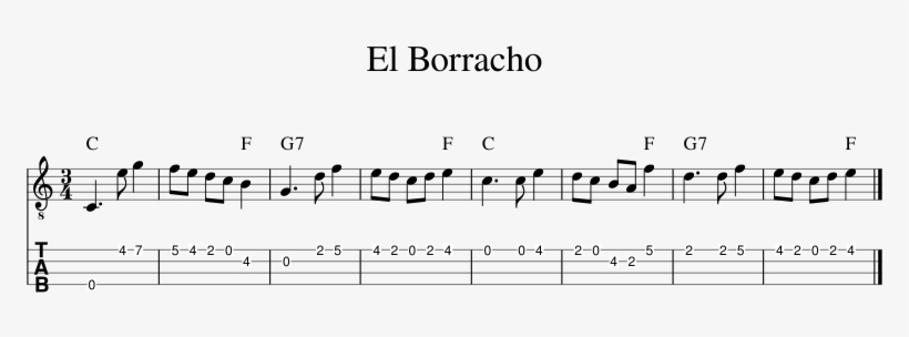 El Borracho Sheet Music 1 Of 1 Pages - Document, transparent png #3782977