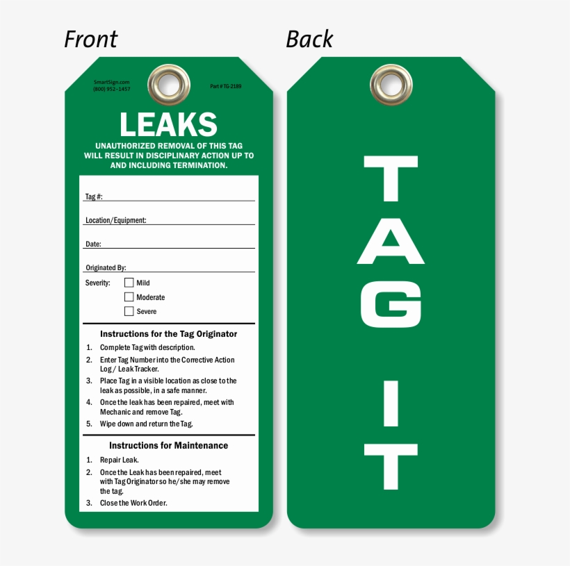 Leaks Tag It Color-coded Leak Identification Tag - Hold Tag, transparent png #3787399