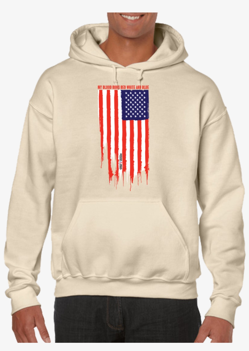 My Blood Runs Red White And Blue American Flag Hoodie - Pullover Hoodie Gildan Pink, transparent png #3787550