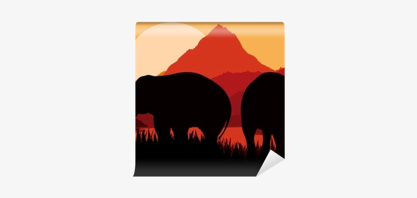 Elephant Family In Wild Africa Mountain Nature Vector - African Elephant, transparent png #3787788