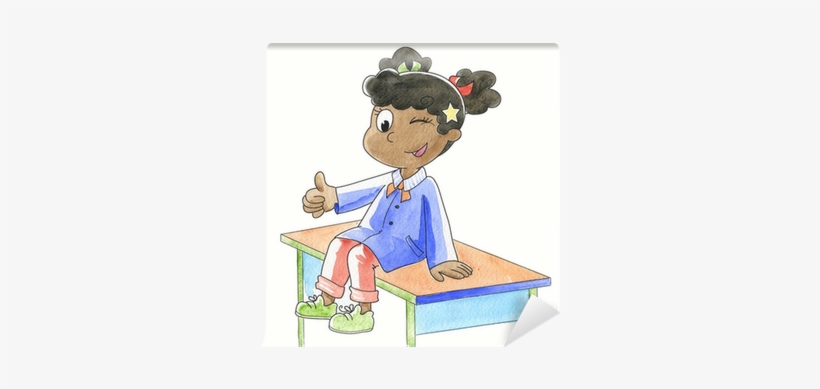 Fotomural Alumno En El Banco Con Su Pulgar Arriba • - Thumb Signal, transparent png #3789273