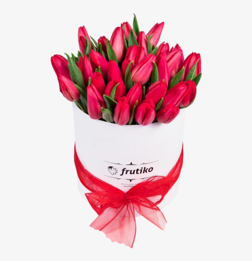 White Oval Box Of Red Tulips - Tulip, transparent png #3795926