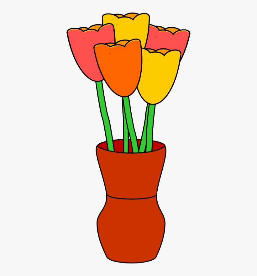 Yellow Tulip Clipart - Flowers In A Vase Clipart, transparent png #3796469