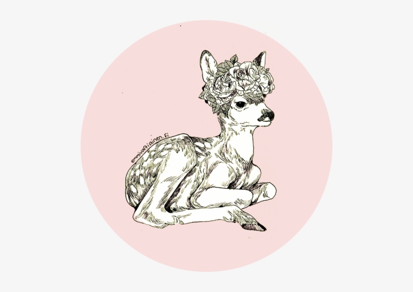 Transparent Stickers-0 - Deer With Flower Crown Drawing, transparent png #3797334