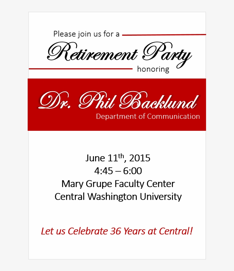 Backlund Retirement Party Invite - Carmine, transparent png #387830