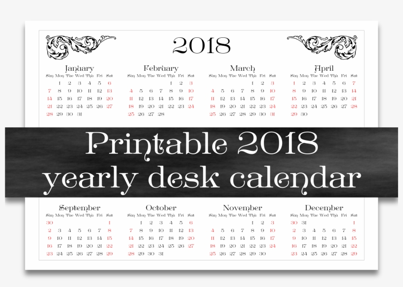 Printable 2018 Year At A Glance Calendar - Paper, transparent png #389356