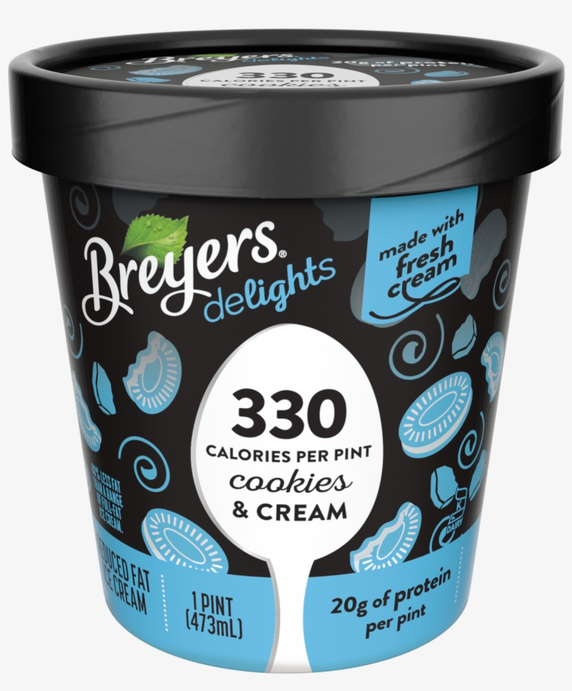 A 16 Ounce Tub Of Breyers Delights Cookies & Cream - Breyers Delights Cookies And Cream, transparent png #389623