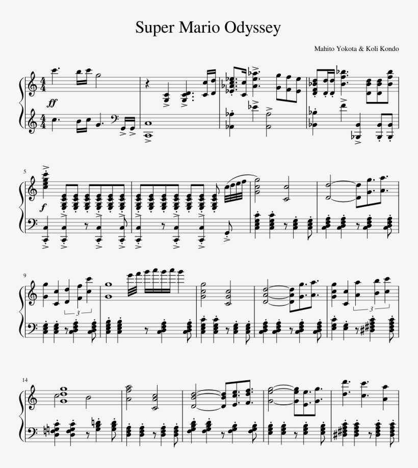 Super Mario Odyssey Sheet Music Composed By Mahito - Super Mario Odyssey Piano, transparent png #389869