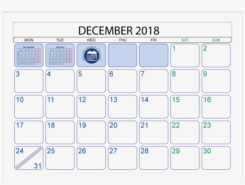 Blank Printable December 2018 Calendar - July 2017 Printable Calendar ...