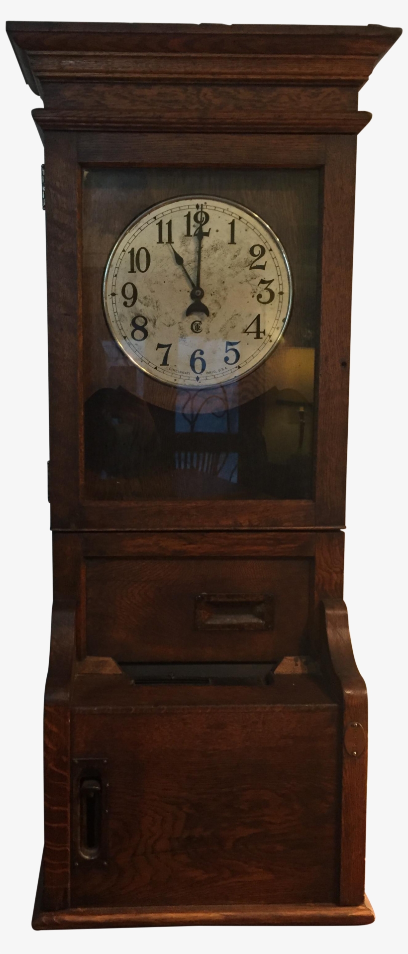 Antique Time Clock Punch Recorder Made Of Quartersawn - Clock, transparent png #3802493