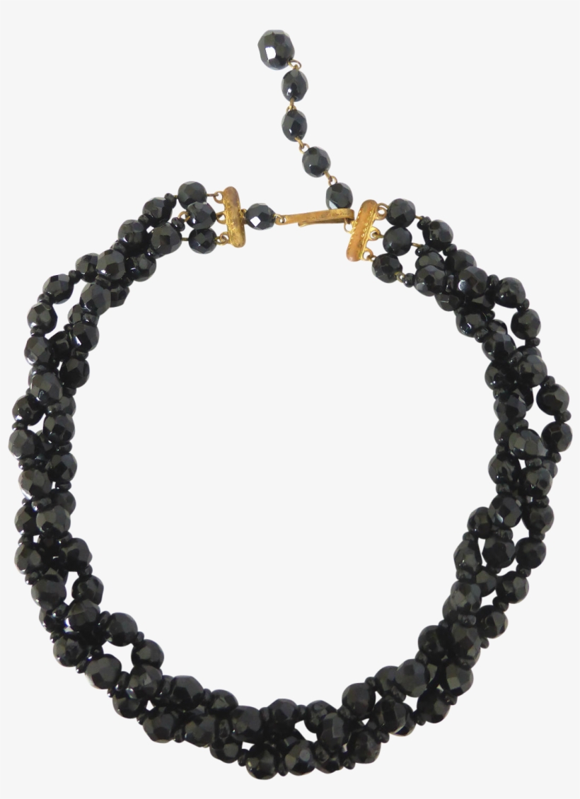 Vintage 1950's Three Strand Faceted French Jet Choker - Necklace, transparent png #3804775