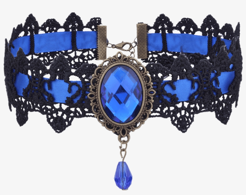 Gothic Artificial Gem Oval Lace Choker Necklace - Jewelry Necklaces Gothic Faux Gem Oval Lace Choker, transparent png #3805043