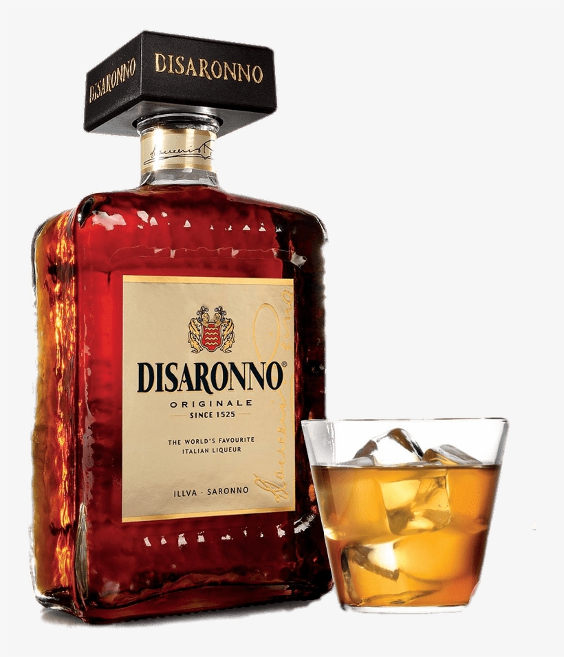 Disaronno Bottle And Glass - Disaronno Originale Italian Liqueur - 750 Ml Bottle, transparent png #3806280