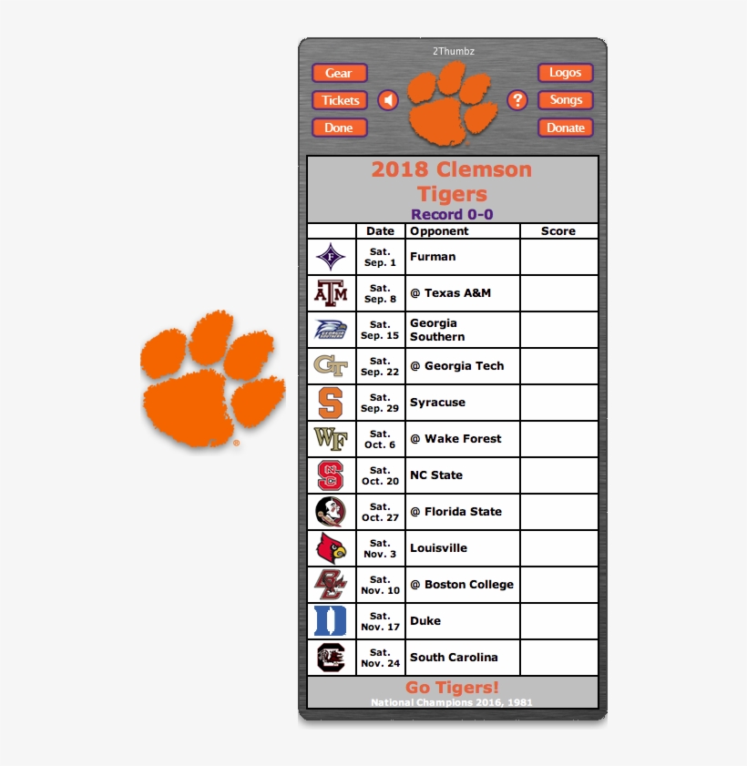 Pin By The Middleton On Clemson Football - Clemson Football Schedule 2017 Results, transparent png #3807560