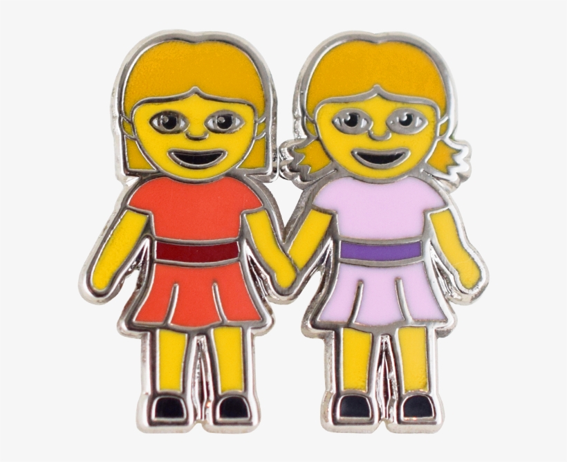 Girls Holding Hands Emoji Pin - Emoji, transparent png #3812543