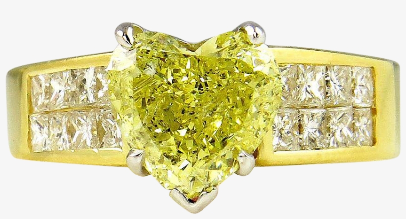 32ct Estate Vintage Natural Fancy Yellow Heart Shape - Engagement Ring, transparent png #3815095