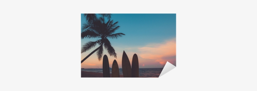 Silhouette Surfboard On Tropical Beach At Sunset In - Sunset, transparent png #3816888