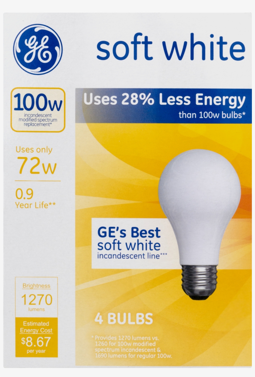 Ge, Gel66249, Lighting Energy-eff Soft White 72w A19 - Ge 15 Watt Soft White Light Bulbs, transparent png #3819101