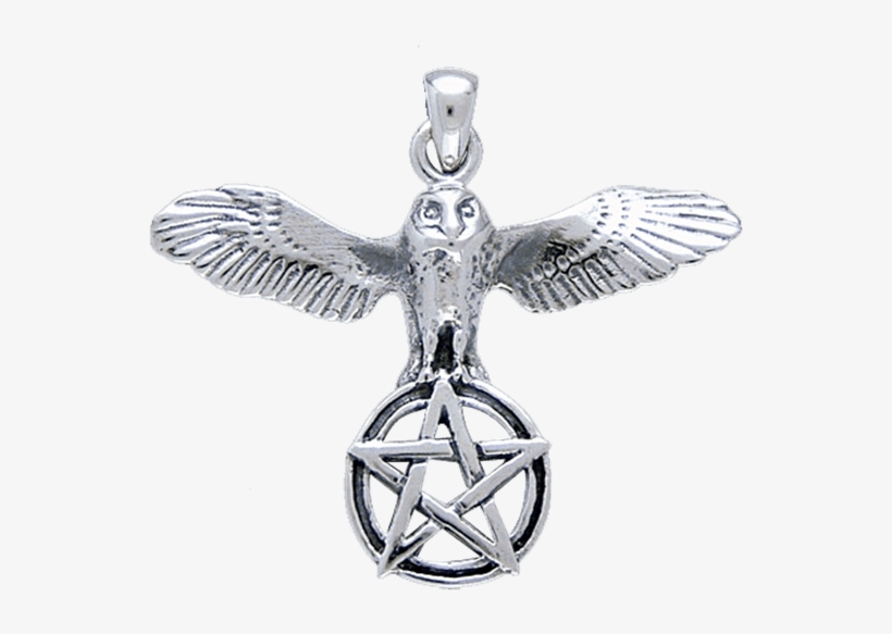 White Bronze Flying Owl With Pentagram Pendant - Pendant, transparent png #3819750
