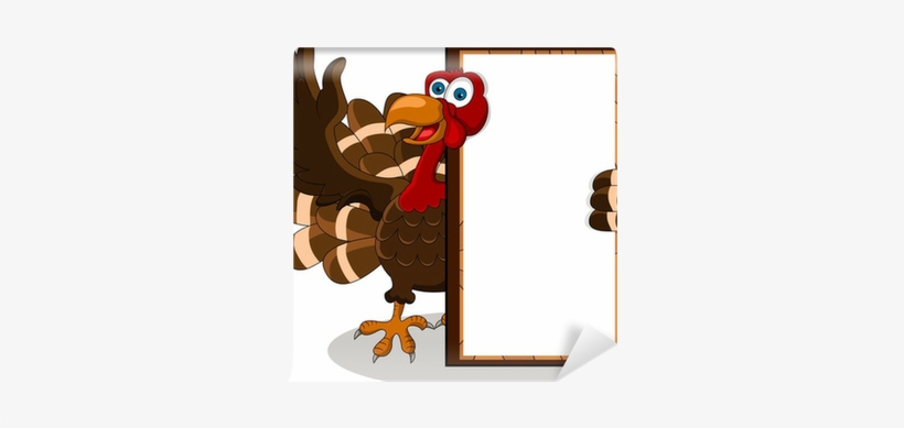 Happy Turkey Cartoon With Blank Board Wall Mural • - Illustration, transparent png #3823255