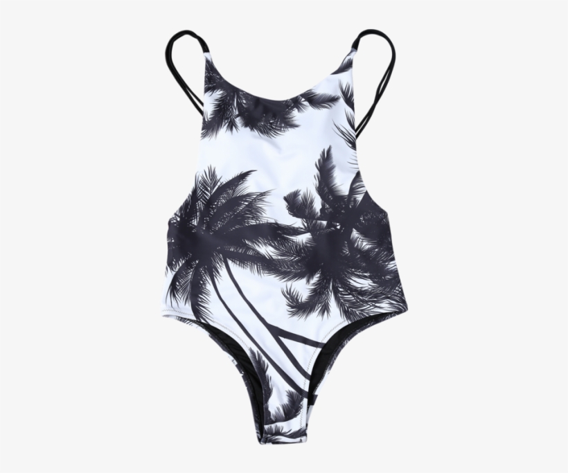 Cami Coconut Palm Print One-piece Swimwear - Spaghetti Strap Coconut Tree One Piece, transparent png #3825270