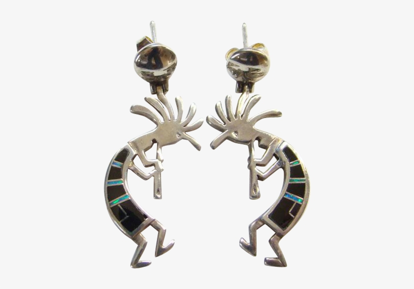 Southwestern Kokopelli Pierced Earrings Inlay Sterling - Earrings, transparent png #3827290