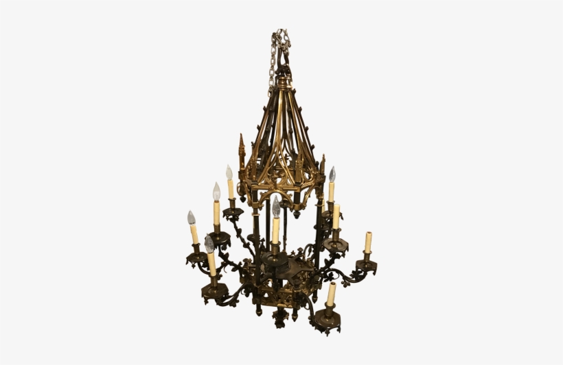 Gothic Revival Gilt And Patinated Bronze Chandelier - Chandelier, transparent png #3828286