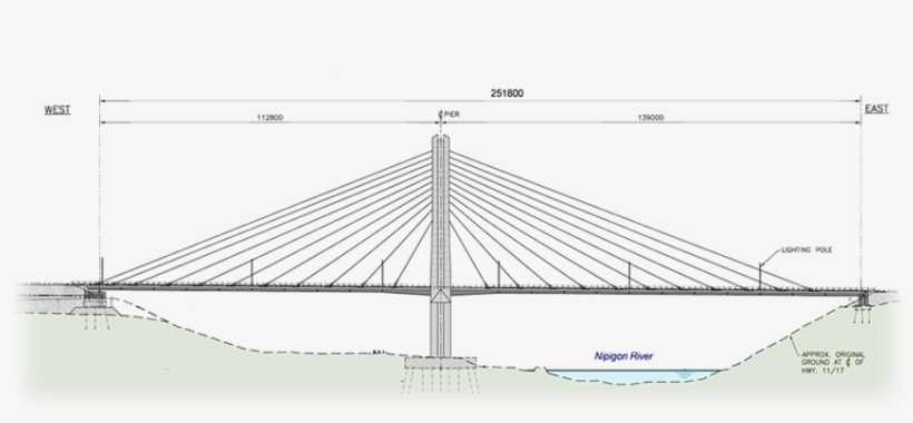 Plans & Drawings Nipigon River Bridge - Cable Stayed Bridge Elevation, transparent png #3828311