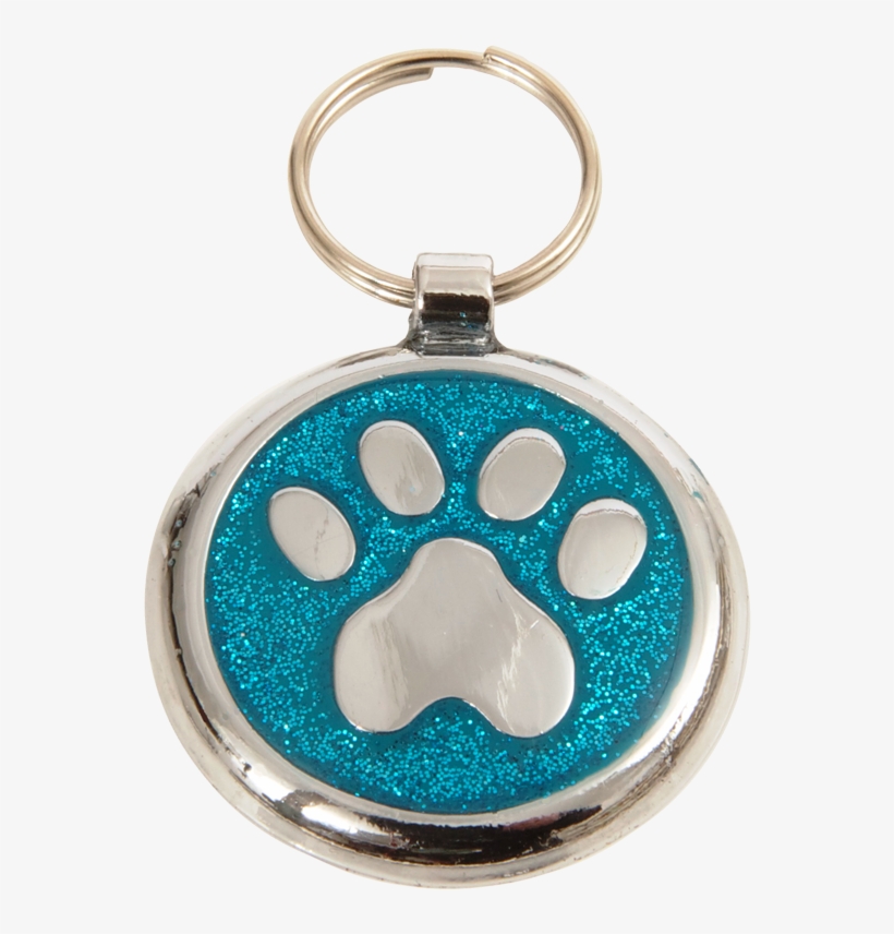 Luxury Designer Dog Tag Glitter Azure Blue Paw Print - Dog, transparent png #3832466