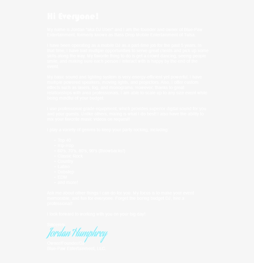 Hi Everyone My Name Is Jordan "aka Dj Uber" And I Am - Paper Product, transparent png #3832725