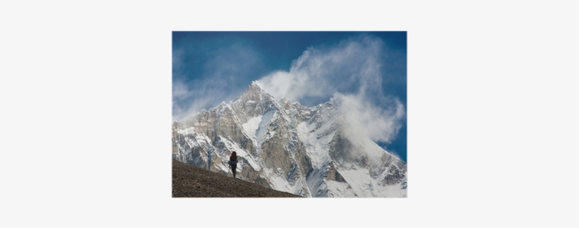 Lhotse With Windstorm, Turist And Snow Clouds Poster - Everest, transparent png #3835792