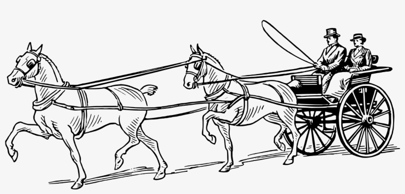 Horse Pulling Wagon Coloring Pages - Horse And Carriage Clipart Black And White, transparent png #3843471