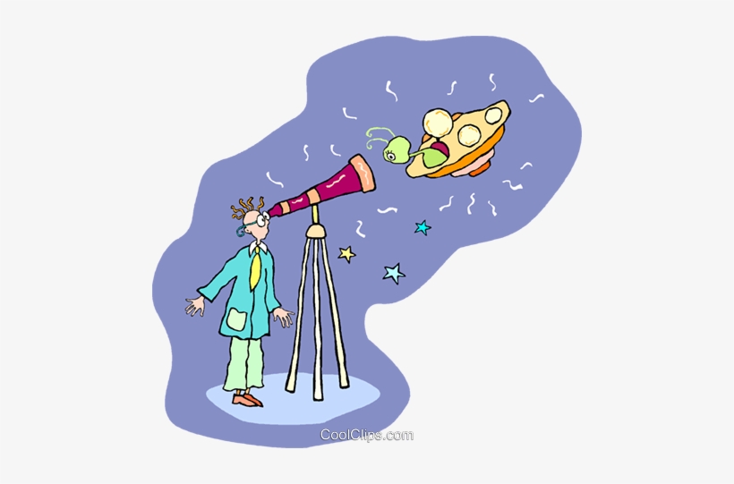 Man Looking Through A Telescope At A Ufo Royalty Free - Uomo Che Guarda Con Telescopio, transparent png #3845754