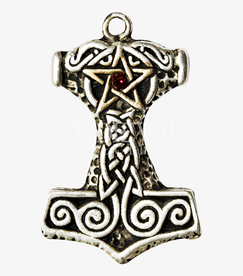 Ornate Thor's Hammer Necklace - Zeckos Thor`s Hammer Pewter Pendant Pentacle Talisman, transparent png #3847205
