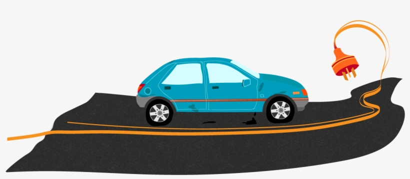 Illustration Of Car And Electric Cord - Electric Car, transparent png #3850089
